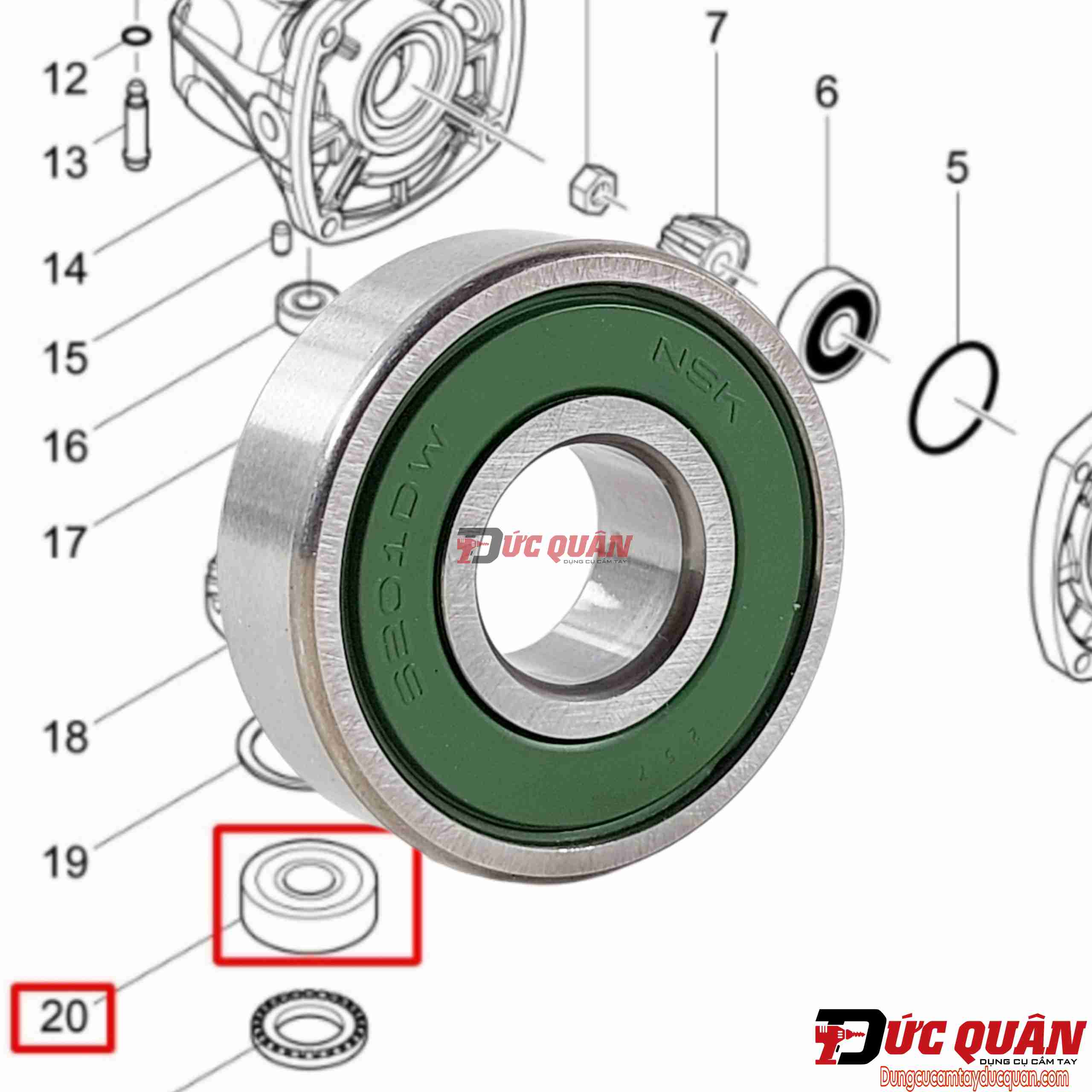 Bạc đạn máy mài Makita DGA404/ DGA408/ 9553B 211129-9