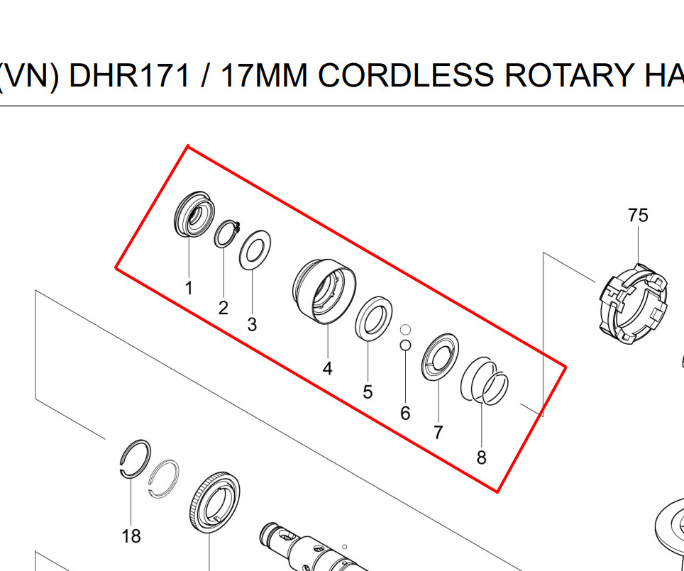 Bộ đầu giữ mũi khoan máy DHR171, HR171, Makita 457214-6