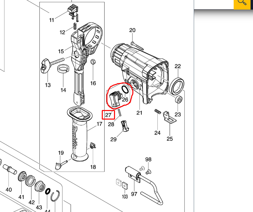 Nút chuyển chế độ máy bê tông DHR280 / HR001G Makita 135961-6