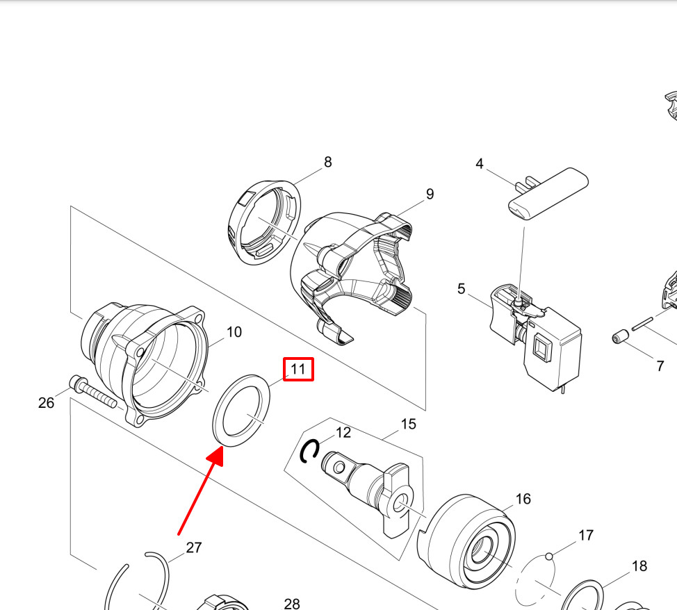 Long đền máy bu long, DTW280, DTW281, DTW284, DTW285, MAKITA, 261154-0