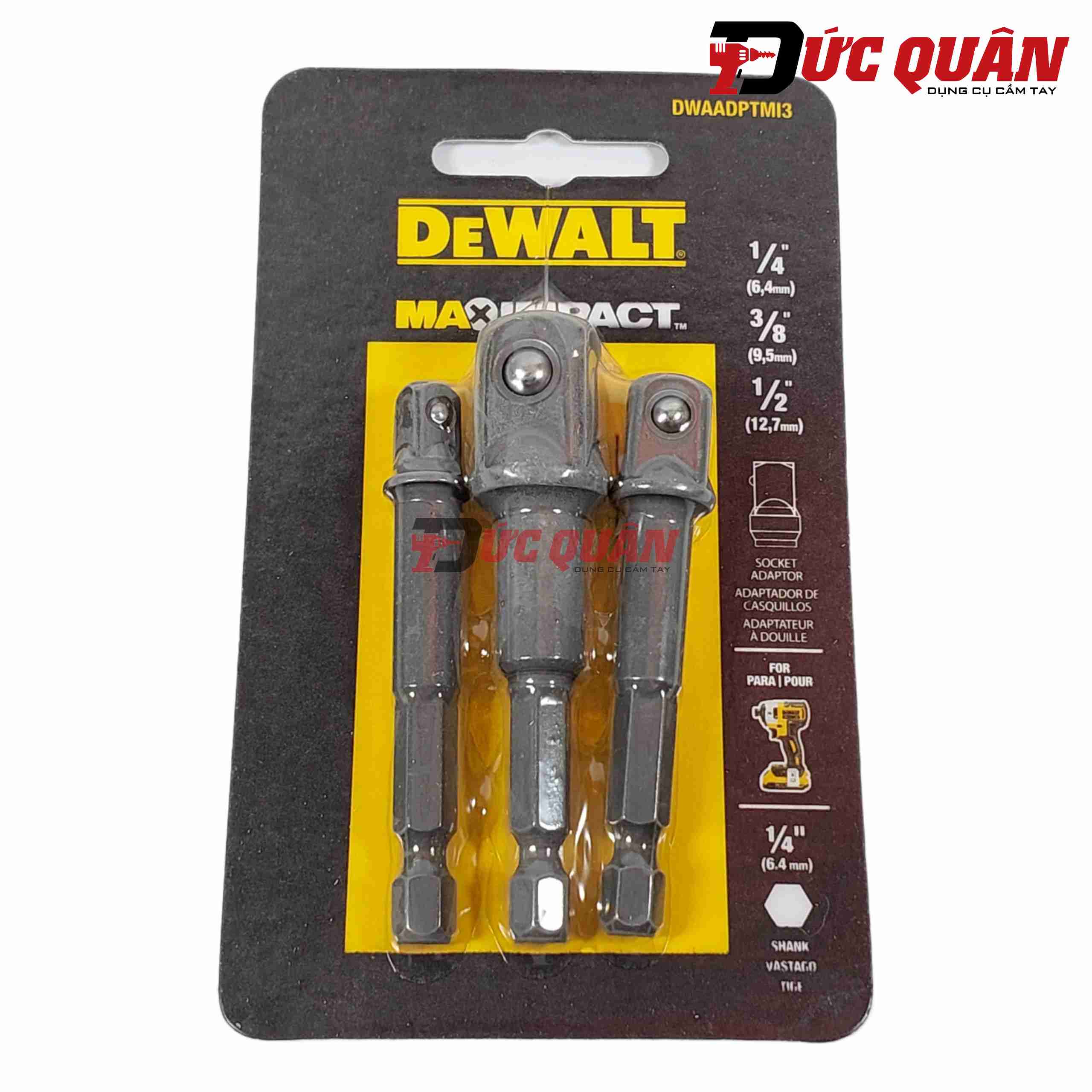 Bộ 3 đầu chuyển ( 1/4, 3/8, 1/2 ) DeWALT DWAADPTMI3