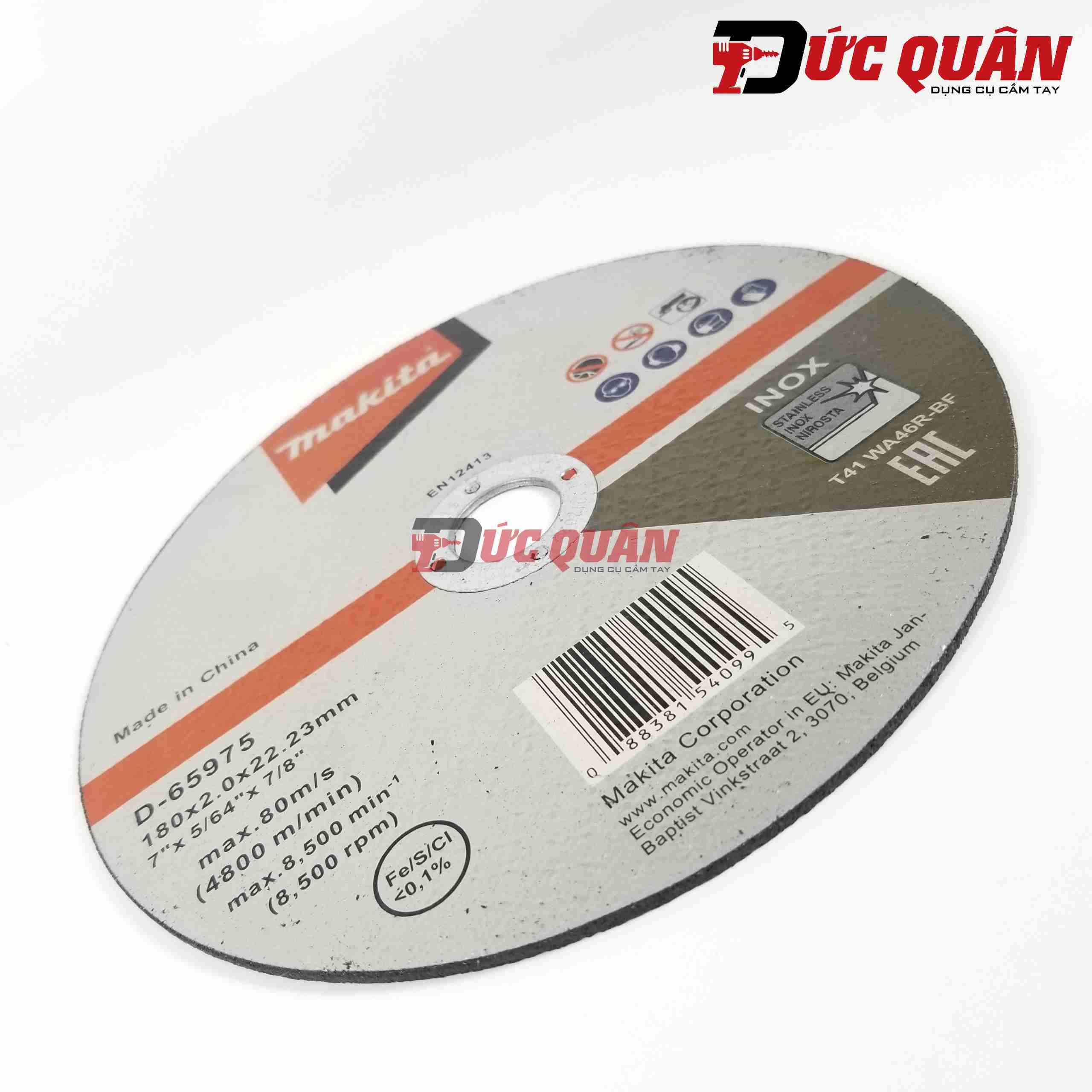 Đá cắt mỏng cho Inox ( 180x2.0x22.23mm ) Makita D-65975