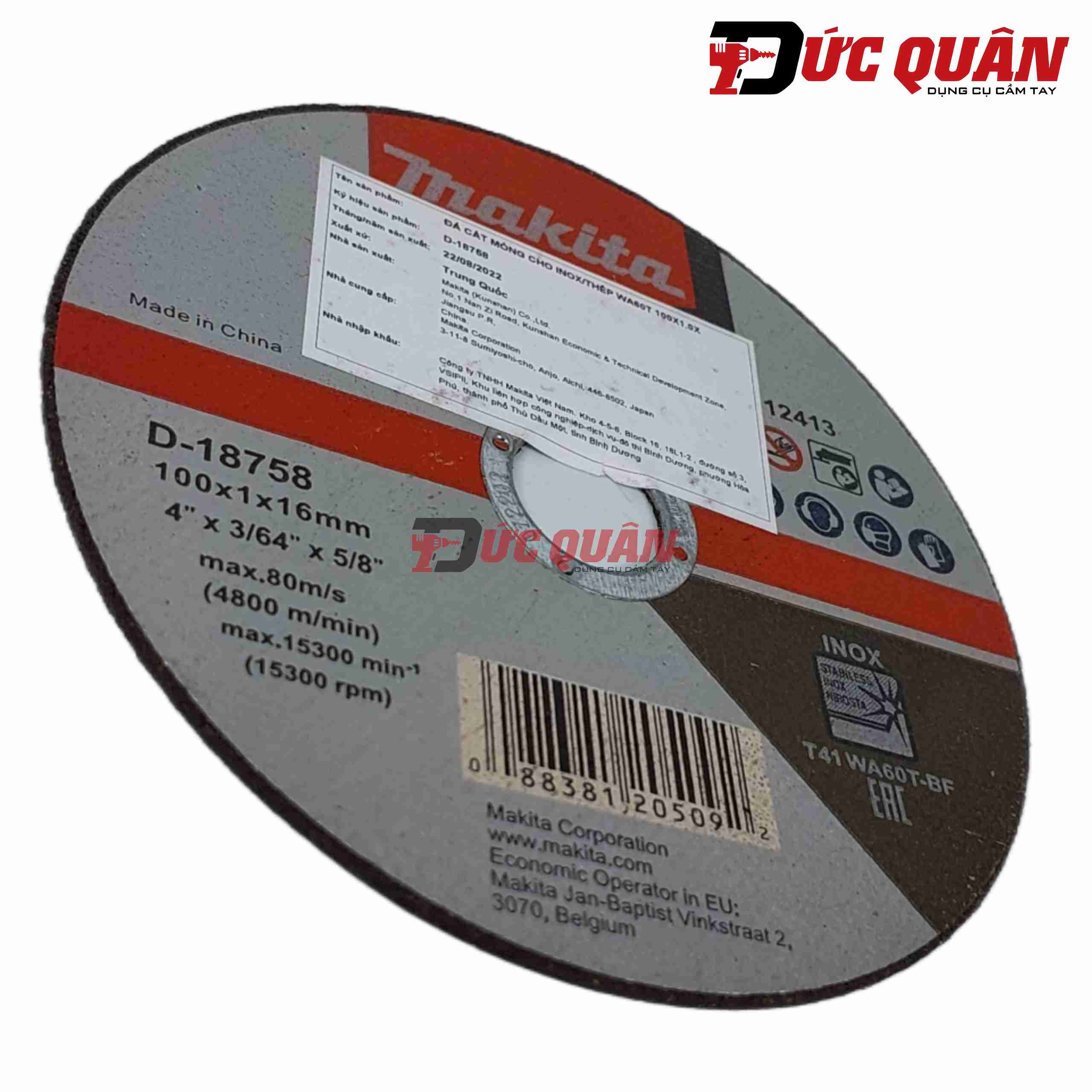 Đá cắt mỏng ( 100x1x16mm ) Makita D-18758