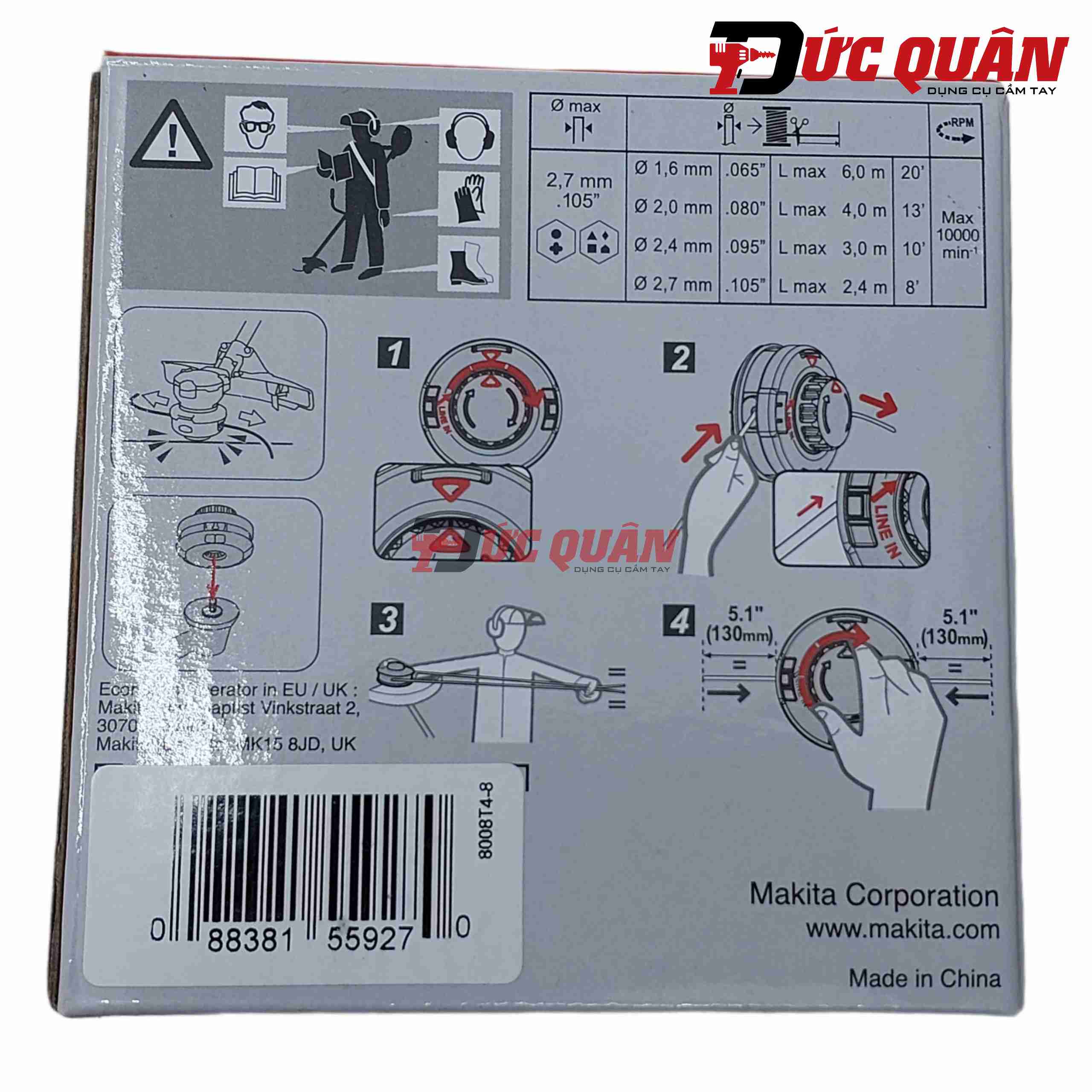 Đàu cắt cỏ dạng cước (2.0mm X 4m)/4in Makita 191D89-4