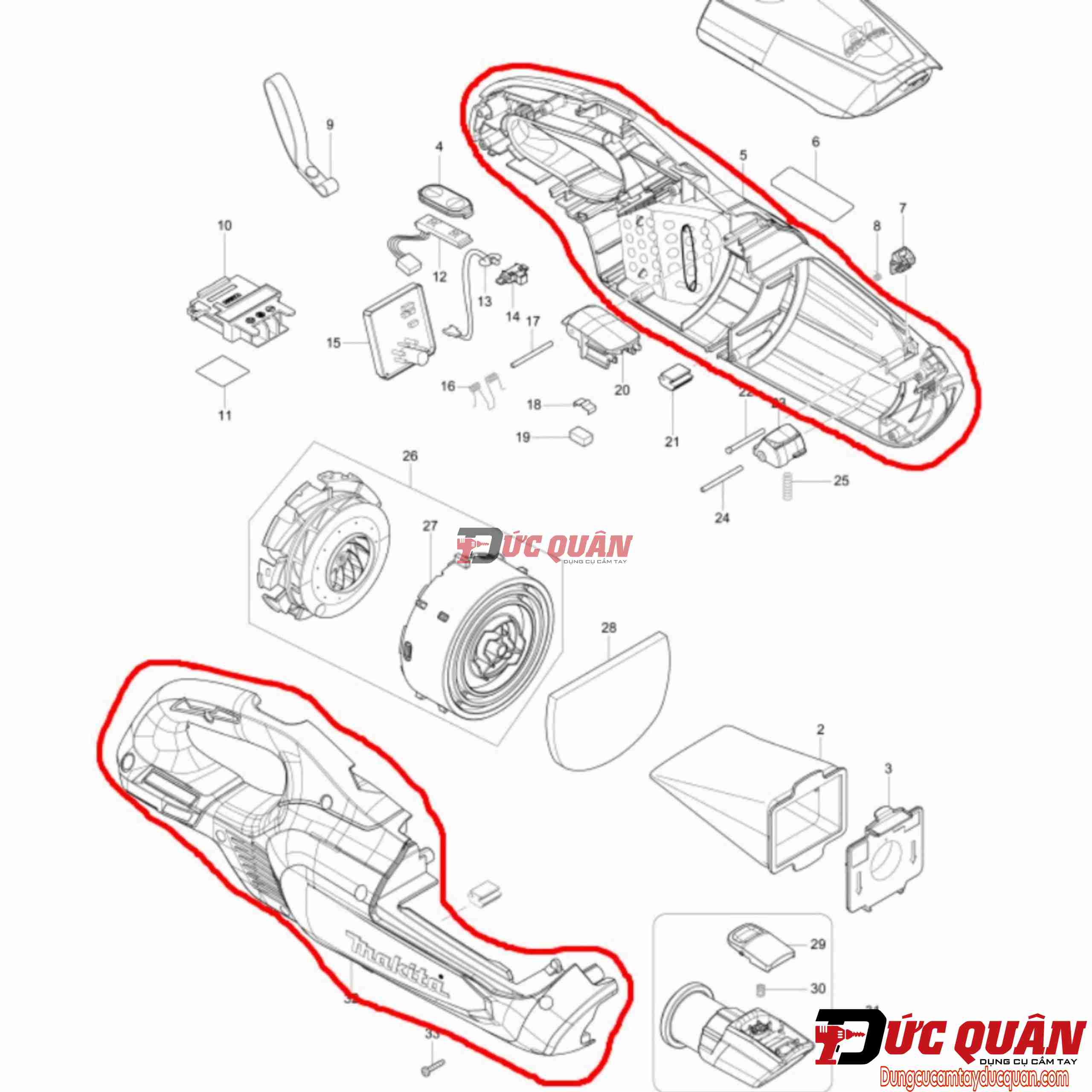 Vỏ máy hút bụi Makita DCL282 183M11-9