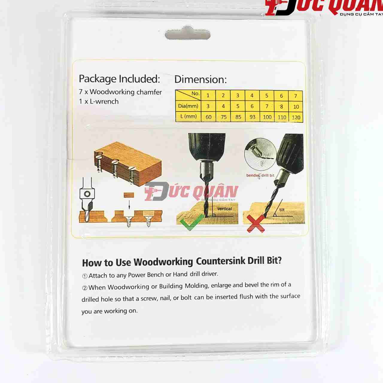Bộ 7 mũi khoan gỗ phi: 3, 4, 5, 6, 7, 8, 10mm DQ25