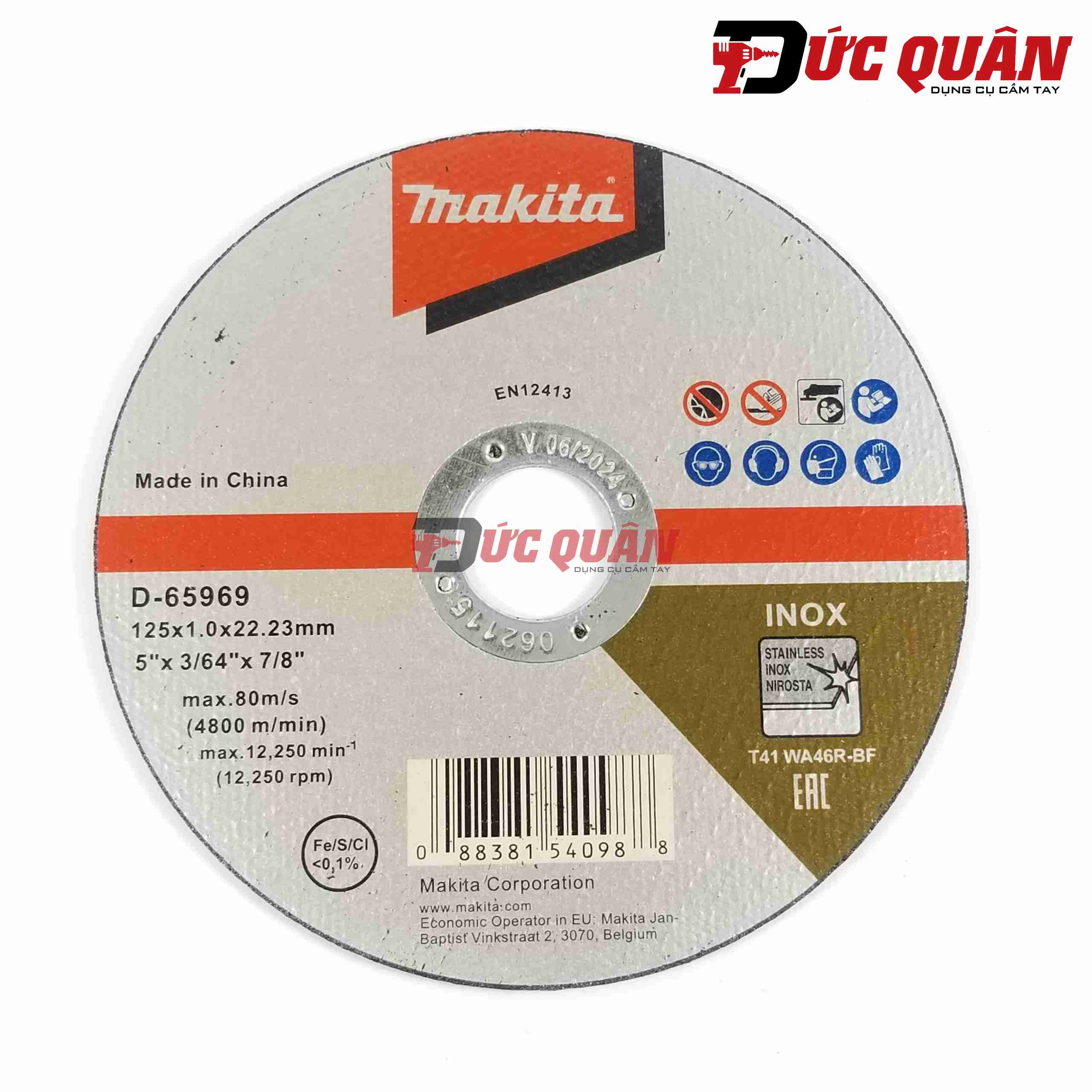 Đá cắt mỏng cho Inox 125x1.2x22.23mm Makita D-65969