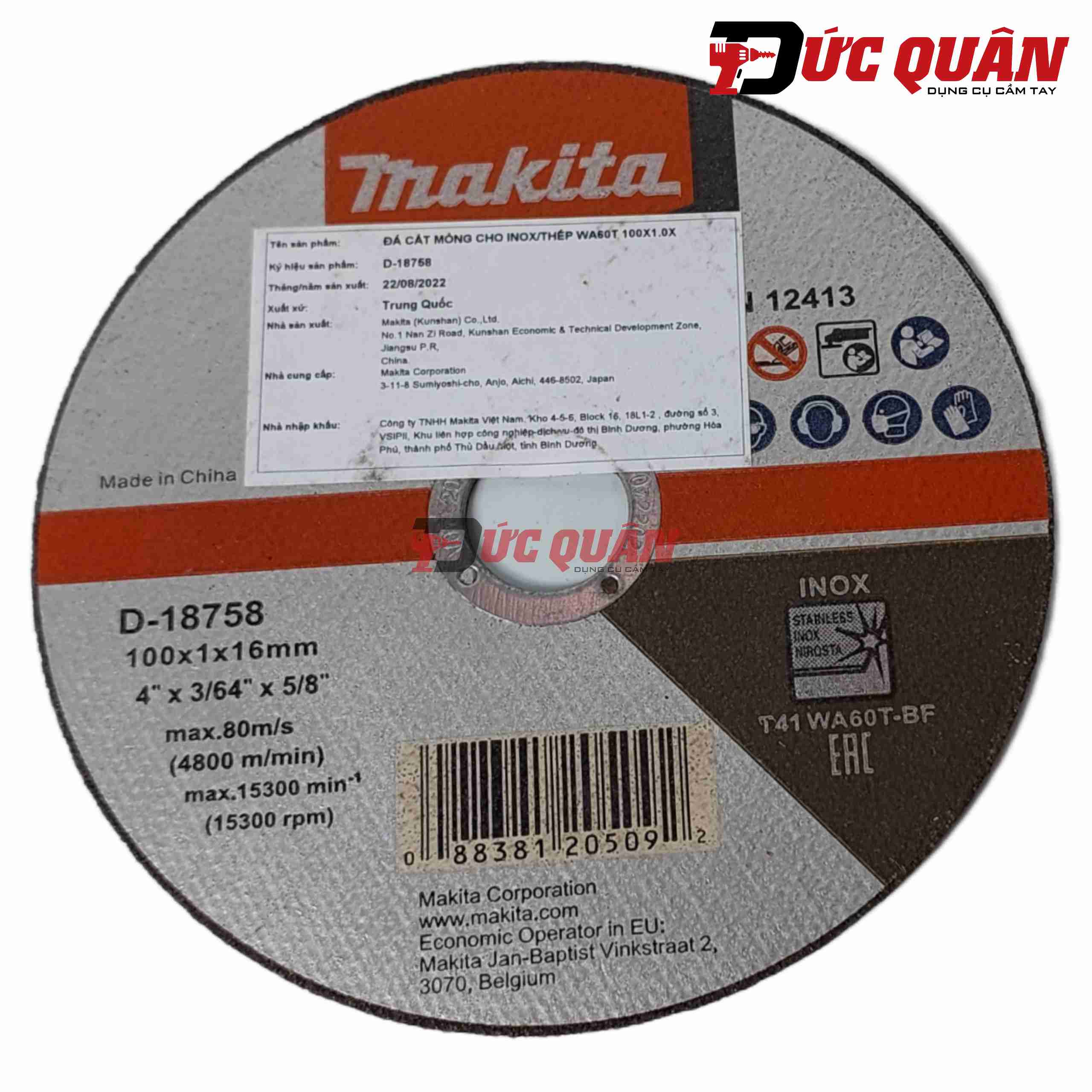 Đá cắt mỏng ( 100x1x16mm ) Makita D-18758