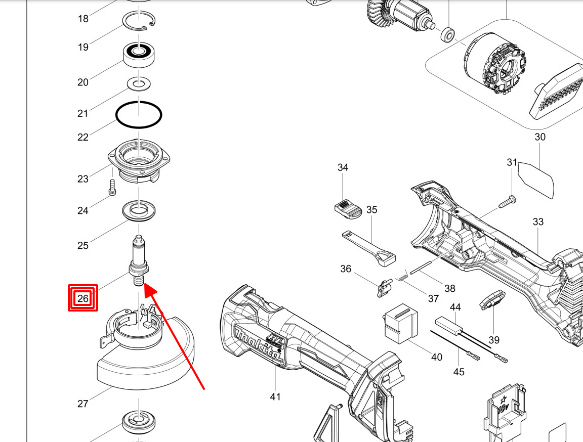 Trục nhông máy mài góc DGA404, GA4030, GA4031, GA4032 Makita 324956-6