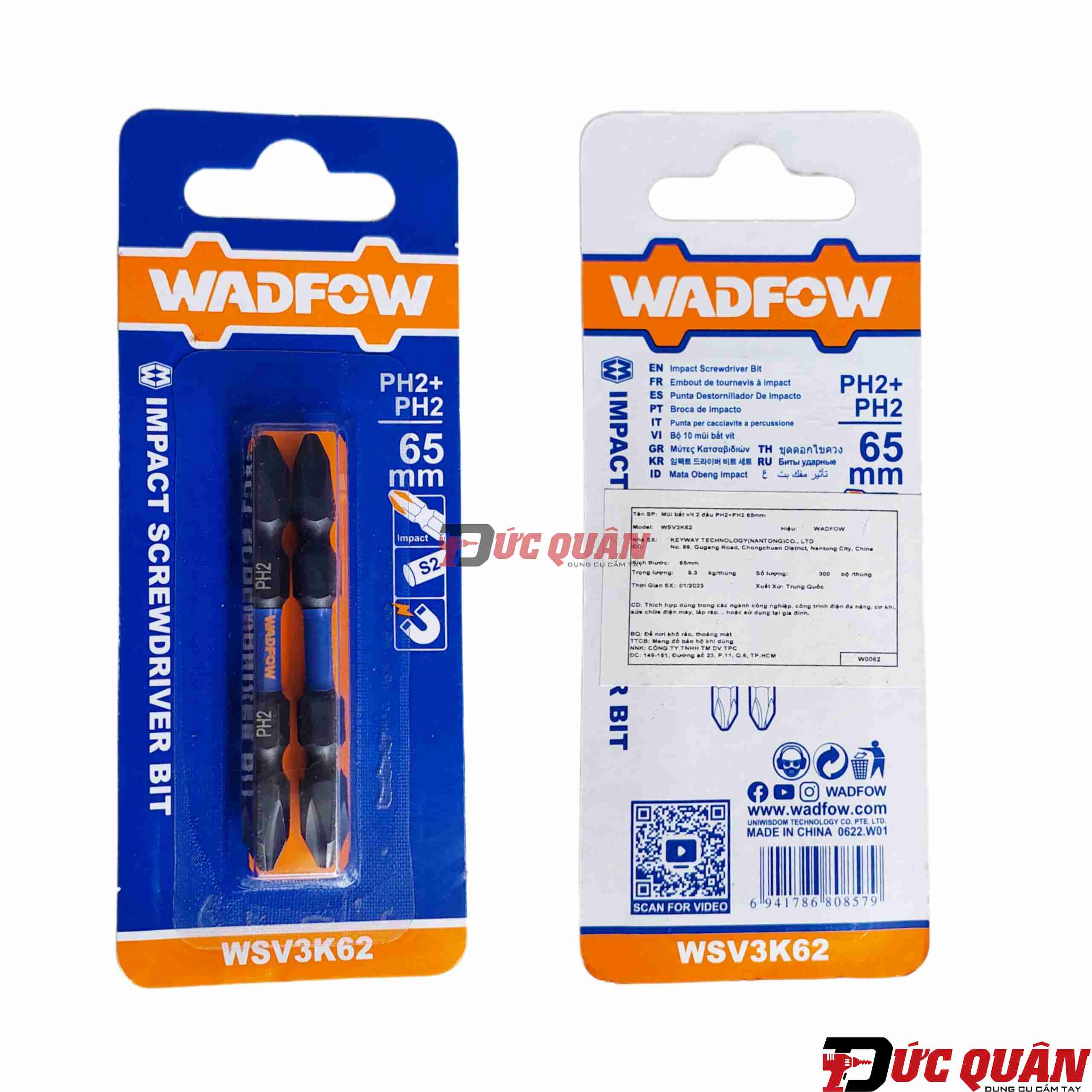 Bộ 2 Mũi bắt vít 2 đầu ( Ph2 dài 65mm ) WADFOW