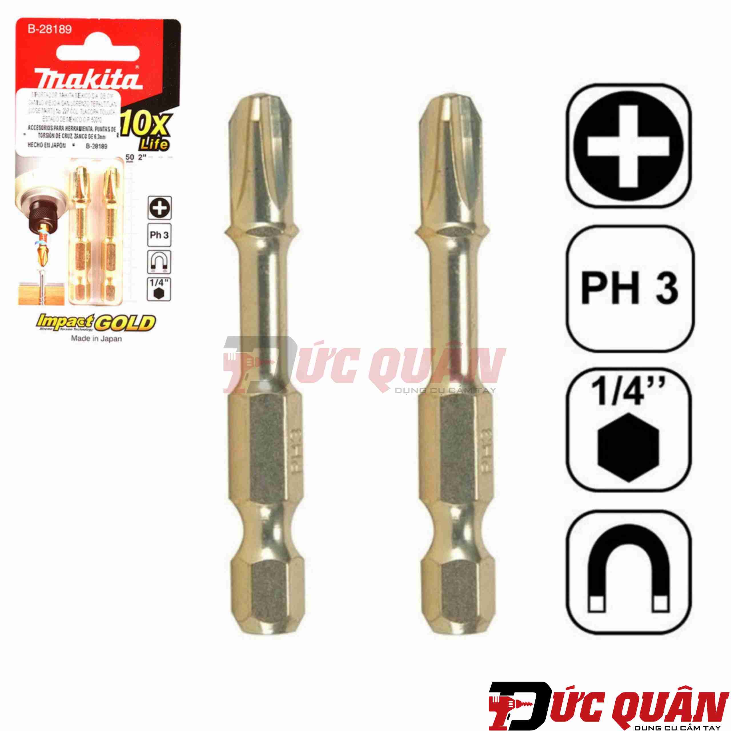 Bộ 2 đầu vít PH3x50mm Torsion Impact Gold Makita B-28189