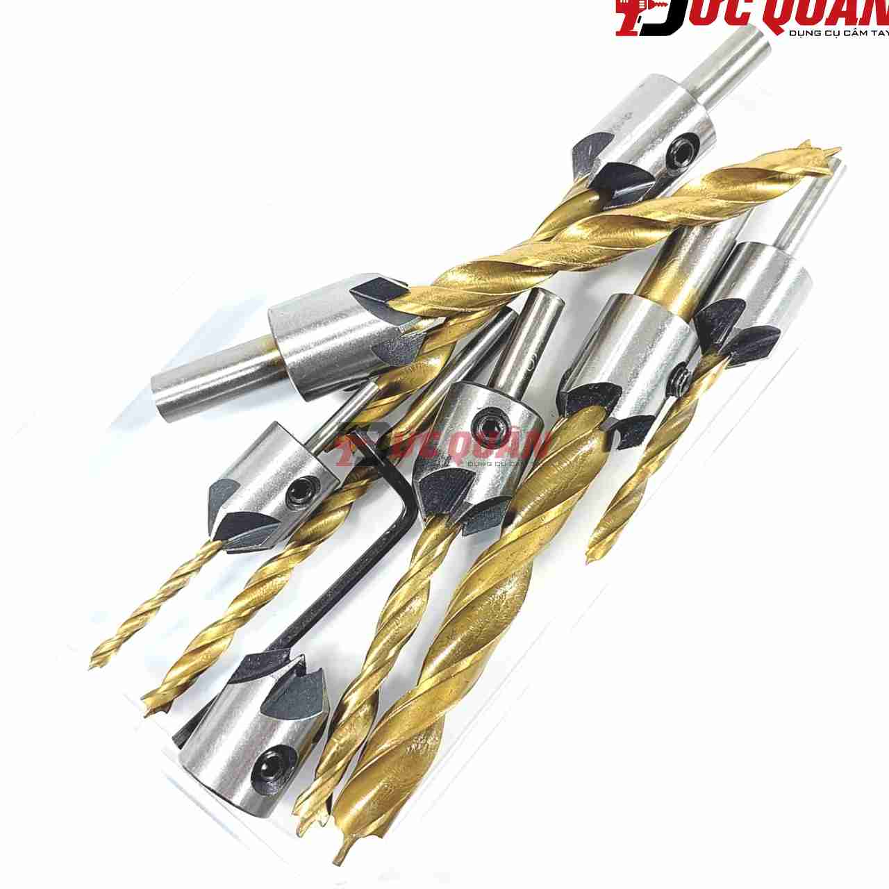 Bộ 7 mũi khoan gỗ, đầu đinh, bắt âm mũi vít, phủ titanium DQ24