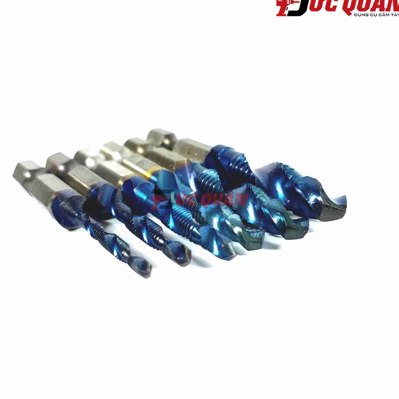 Bộ 6 mũi khoan Taro M3-M10 thép HSS 6542 phủ Titanium, doa âm mũ vít
