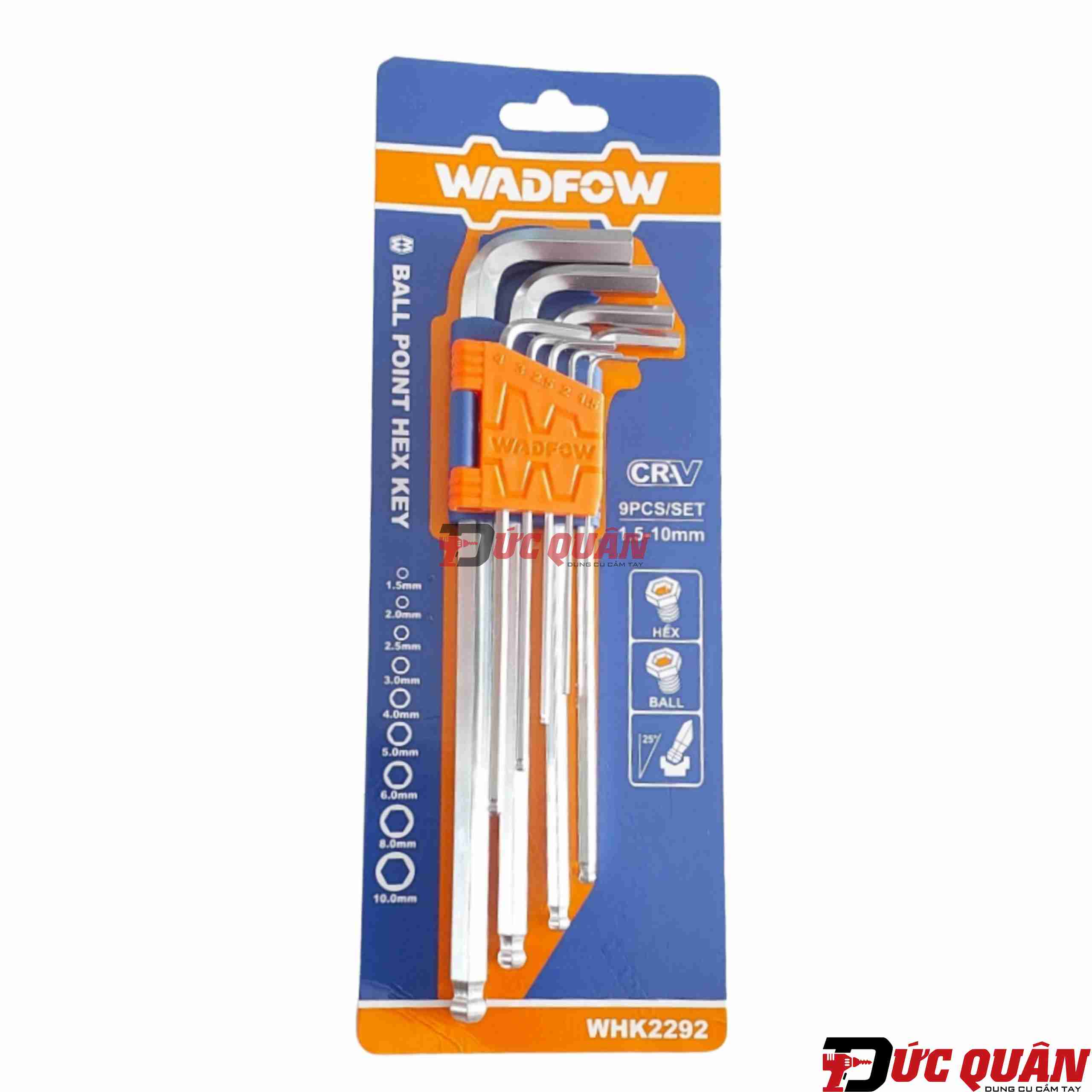 Bộ 9 đầu lục giác bi tròn dài ( 1.5-10mm ) WADFOW