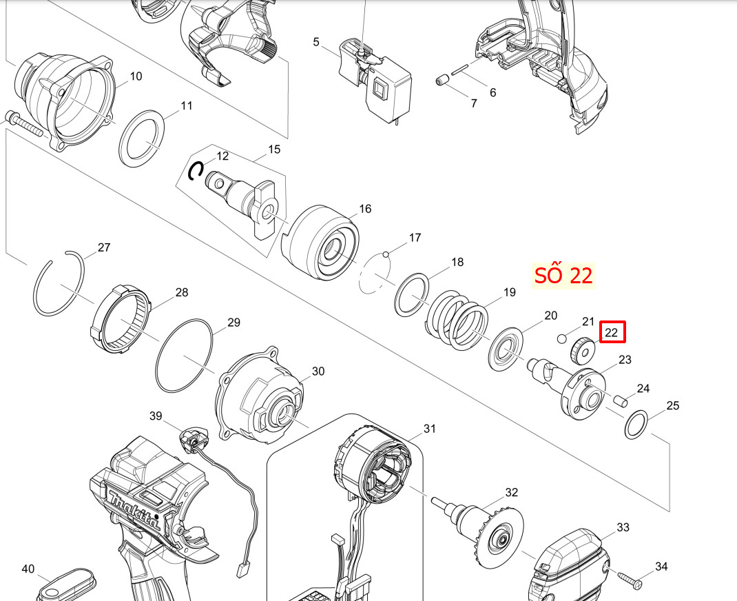 Bánh nhông hàng trình, DTW285,DTW281, DTW280, DTD171, DTD170, DTD148, MAKITA. 227338-0
