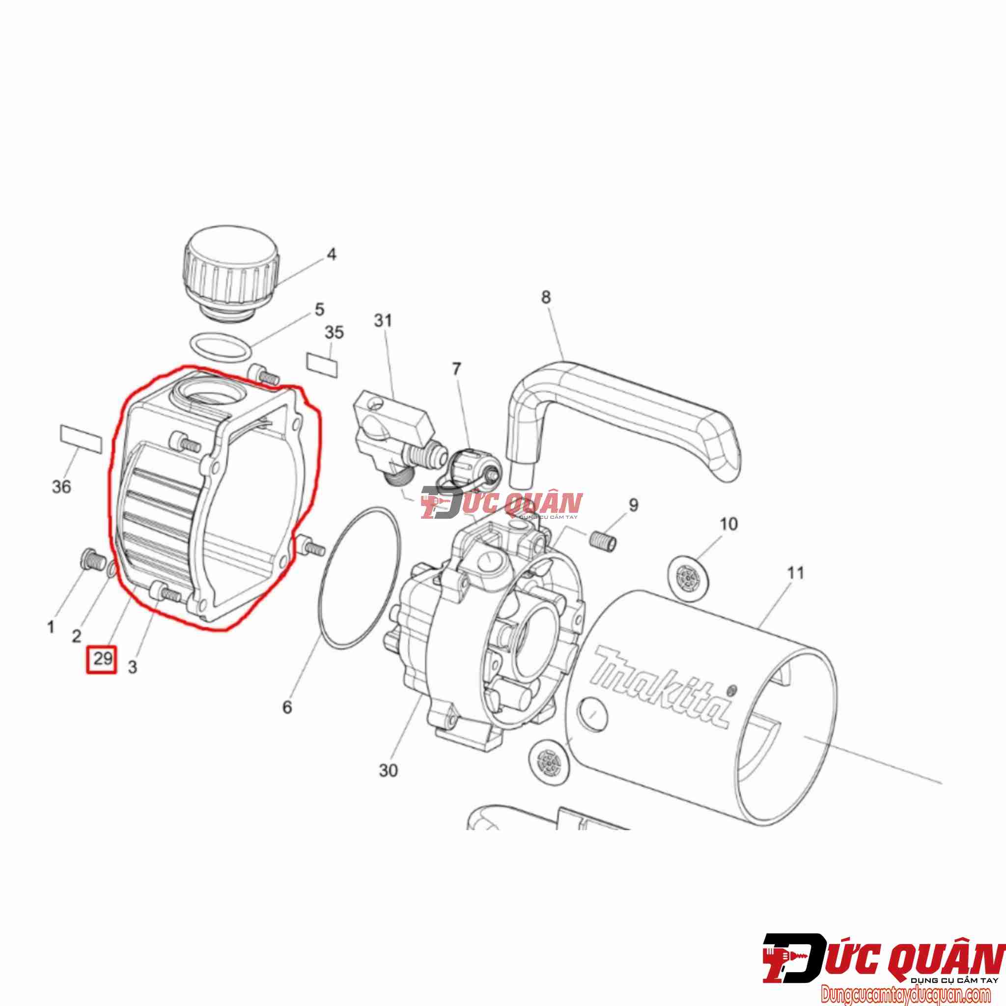 Hộp chứa dầu máy Makita DVP180 AS0VP008MK