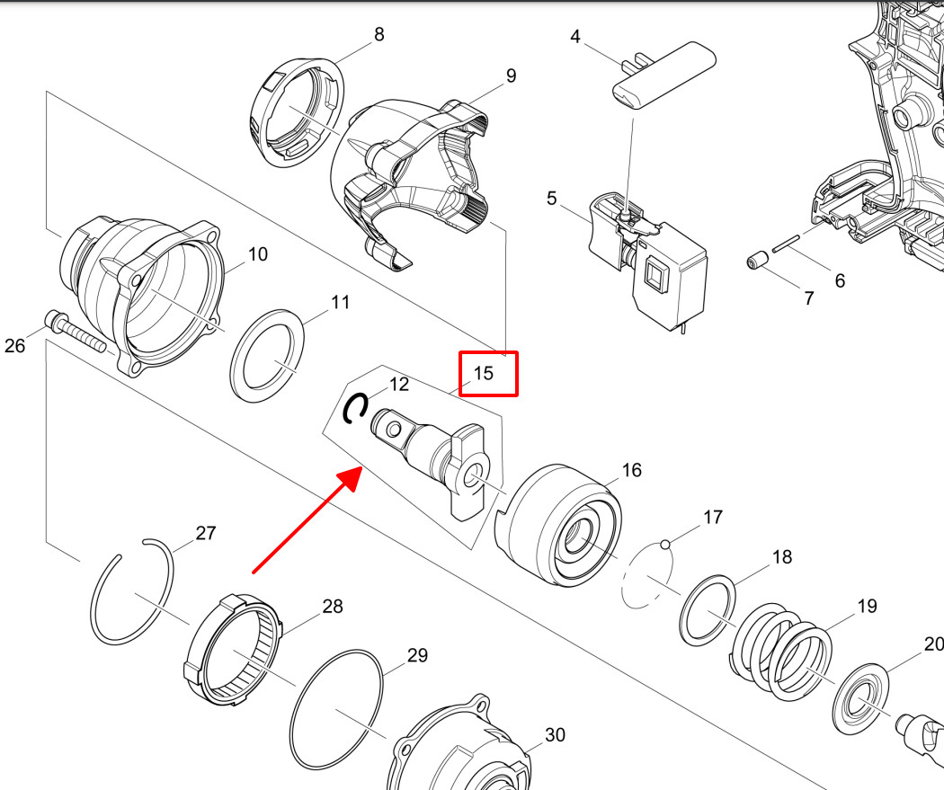 Cốt máy siết bu lông DTW280/281/285 Makita 135824-6