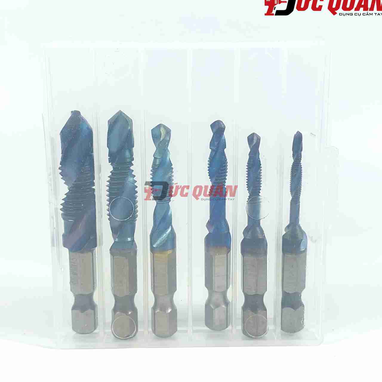 Bộ 6 mũi khoan Taro M3-M10 thép HSS 6542 phủ Titanium, doa âm mũ vít