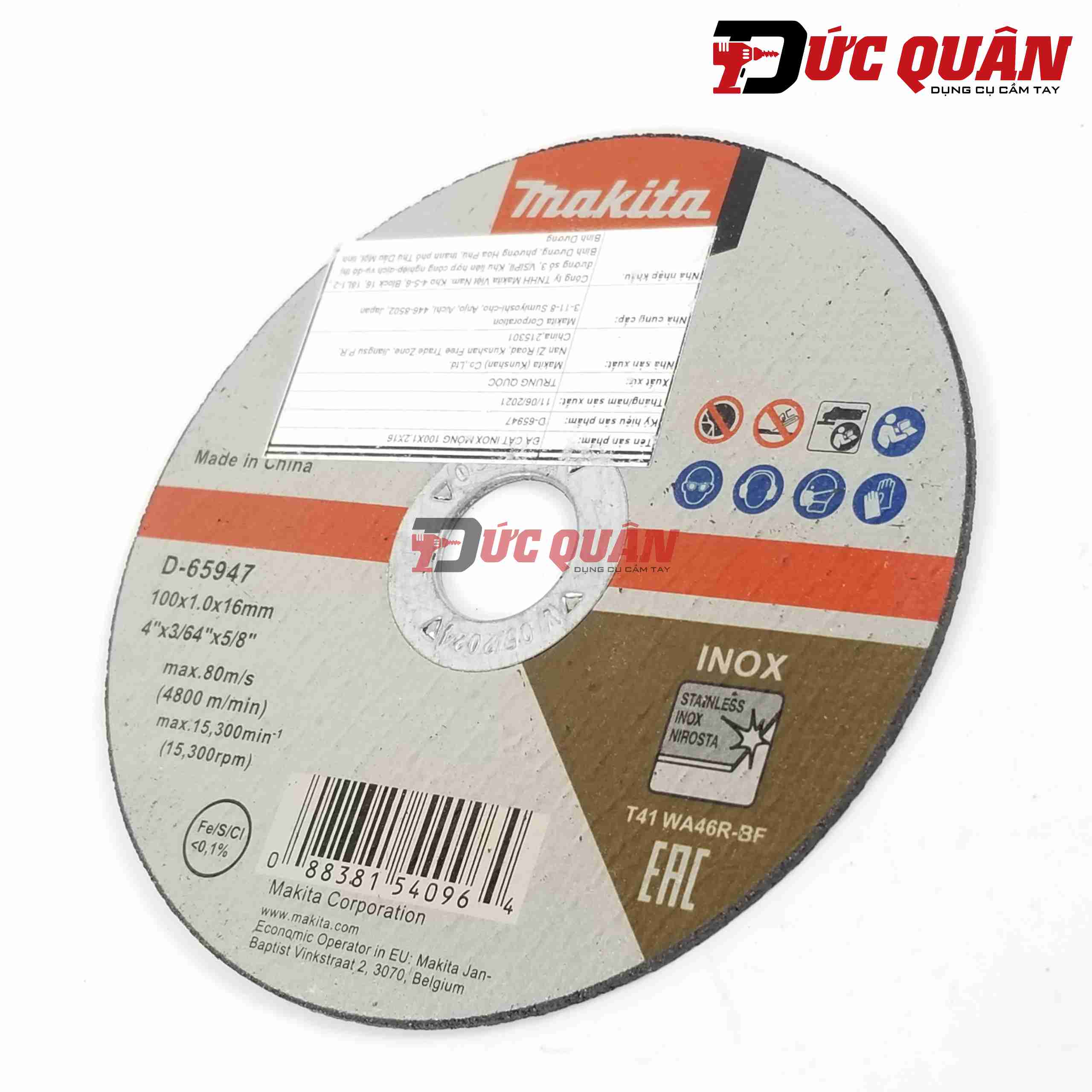 Đá cắt mỏng cho Inox 100x1.2x16mm Makita D-65947