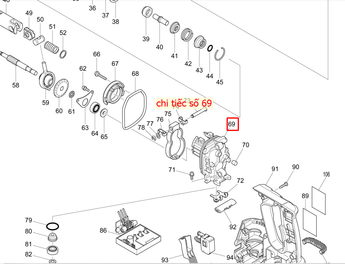 Vỏ trong máy khoan bê tông, DHR242, DHR244, HR244, MAKITA, 318810-4
