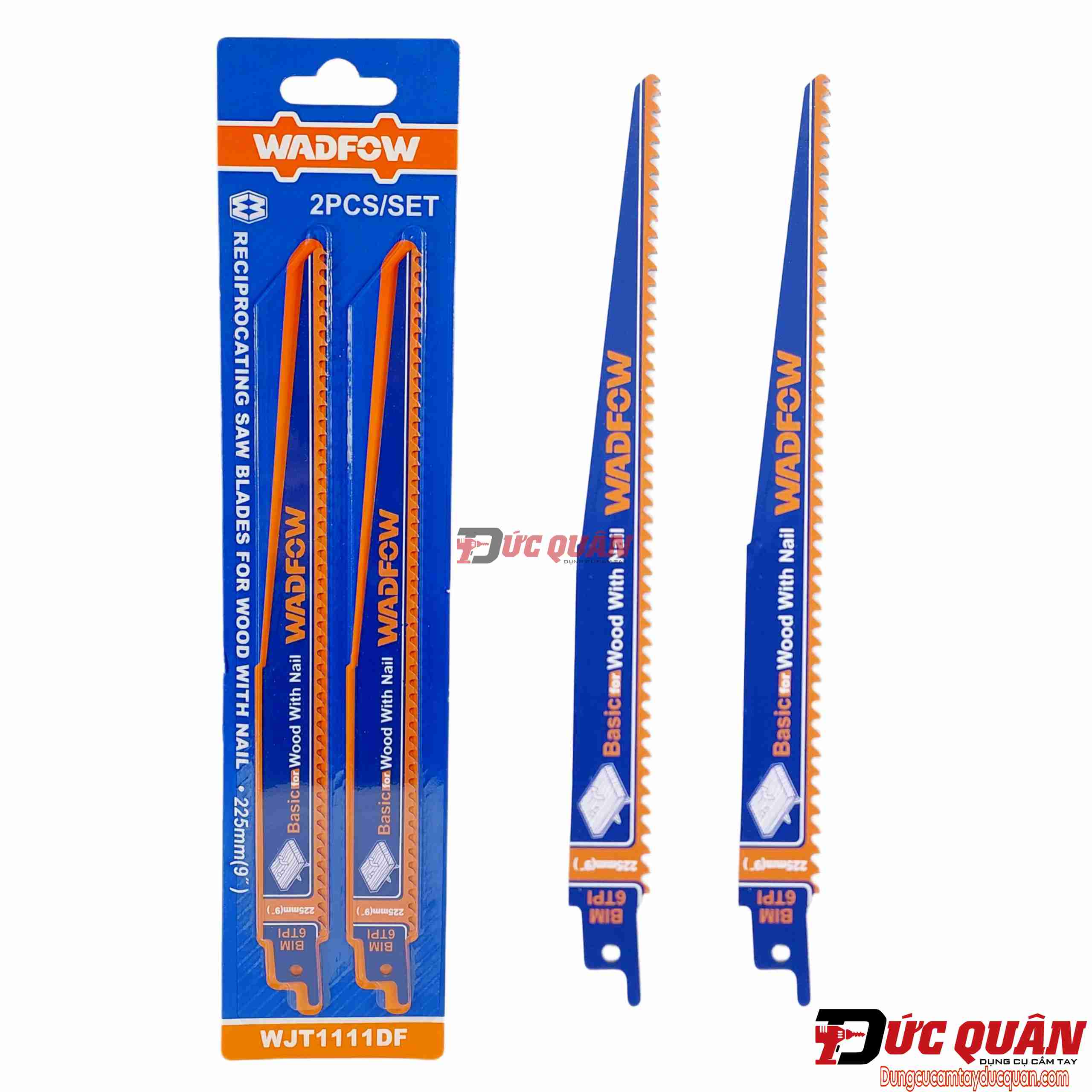 Bộ 2 lưỡi cưa kiếm cắt gỗ có đinh 225mm WADFOW WJT1111DF