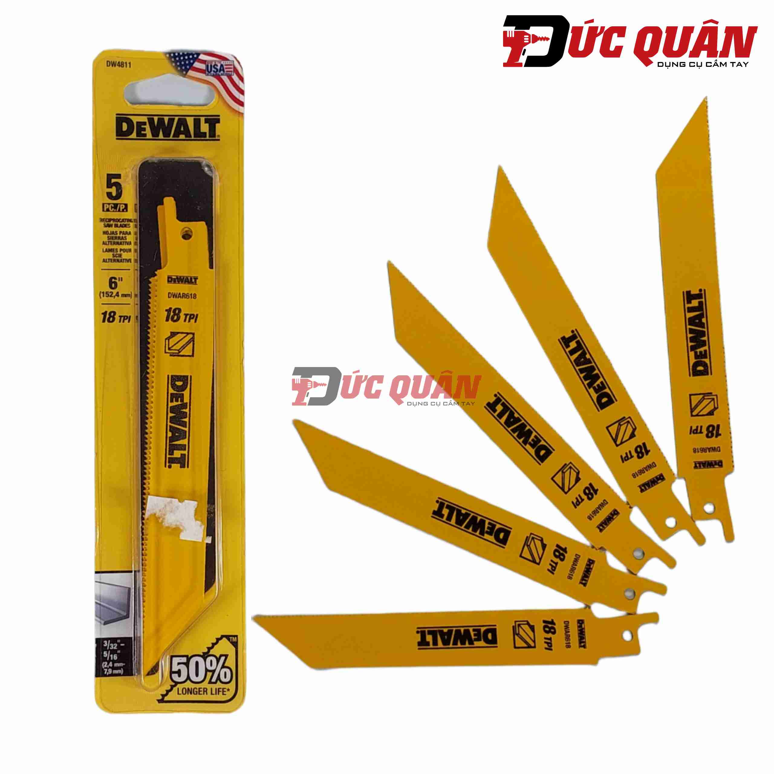 Lưỡi cưa kiếm cắt kim loại 6in-152.4mm-18TPI DEWALT DW8411 ( 1 cái )
