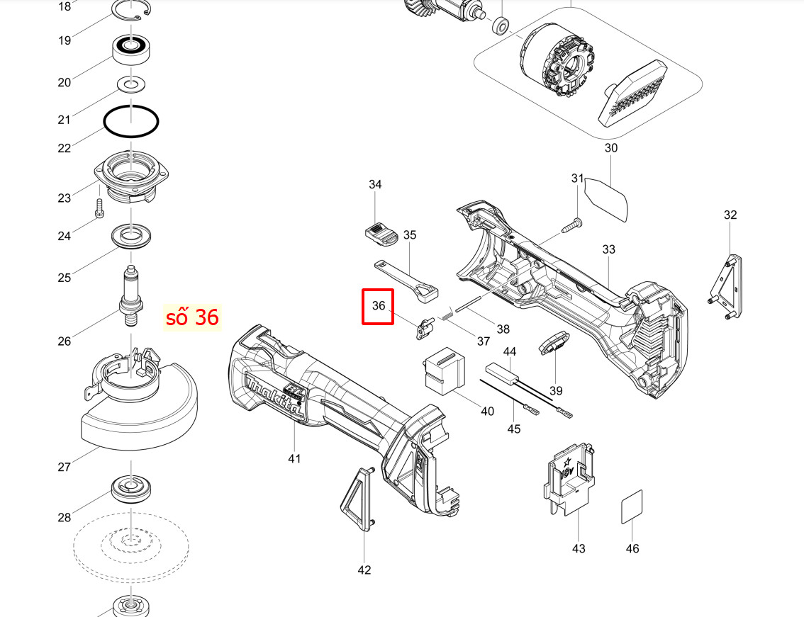 Cần gạt máy mài góc, DGA404, DGA413, DGA454, DGA461, DGA462, DGAa463, DGA464, MAKITA , 455448-5
