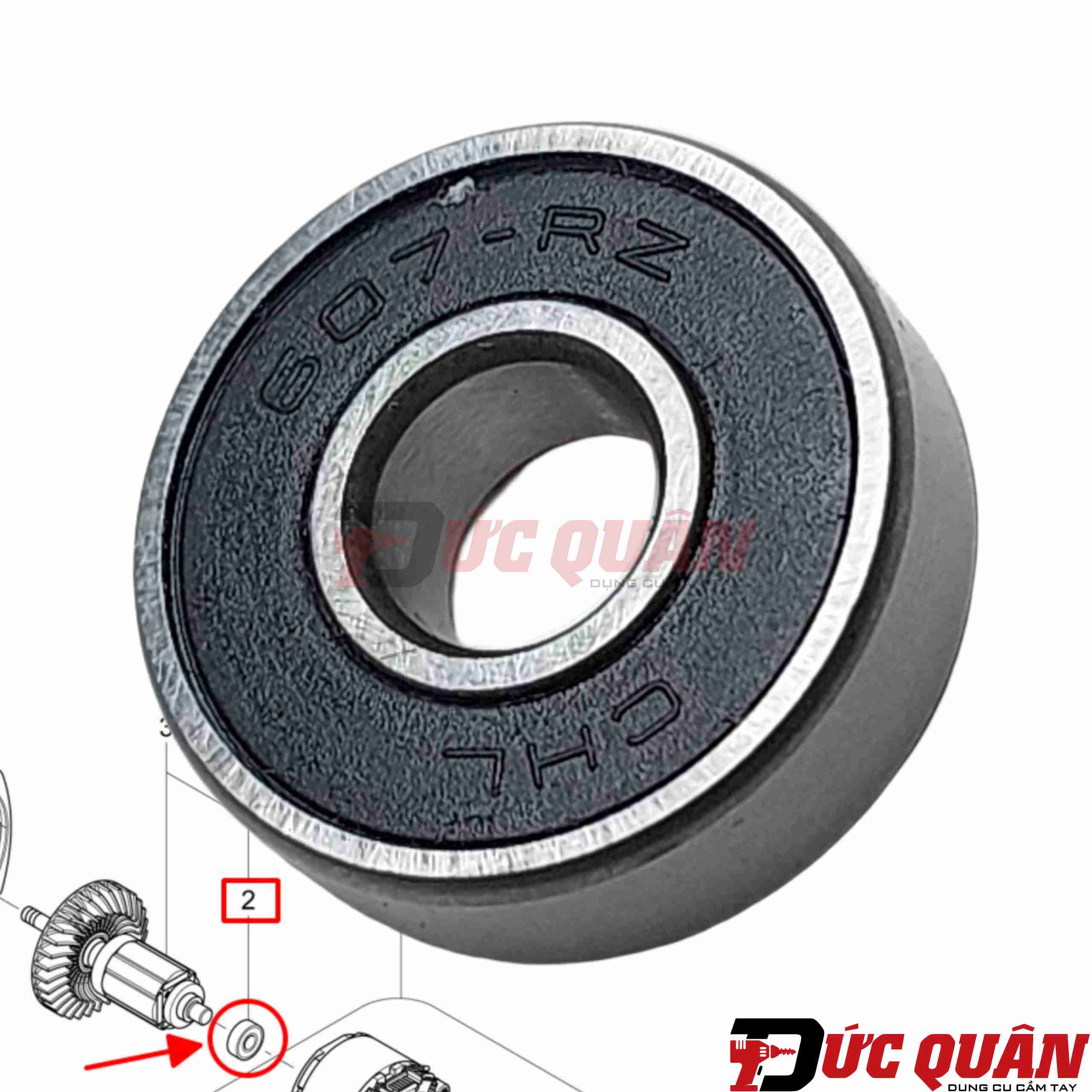 Bạc đạn ( 607LLB ) máy mài máy Makita 9553B/ DGA408/ DGA517/ DGA463