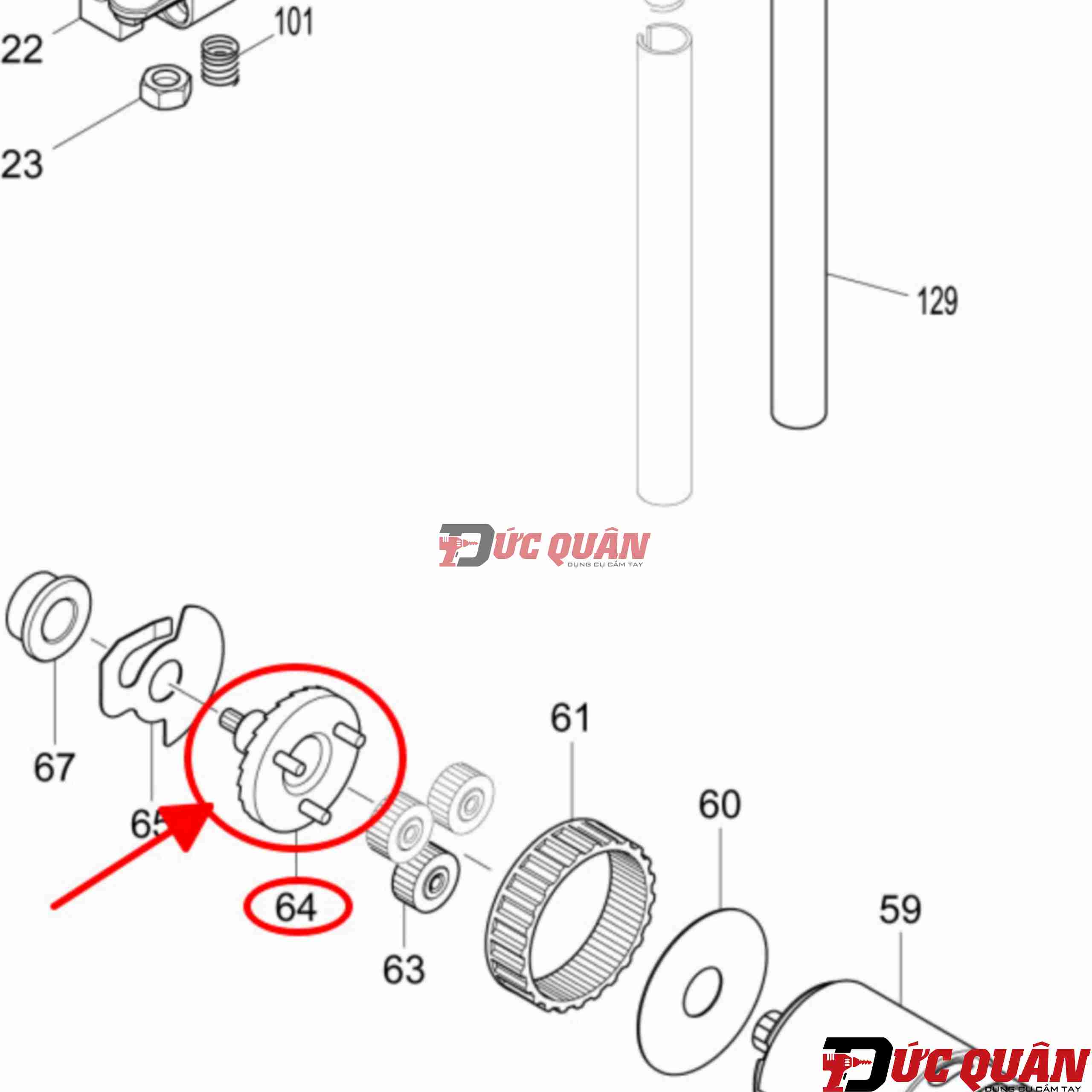 Trục nhông máy bắn đinh Makita DFN350