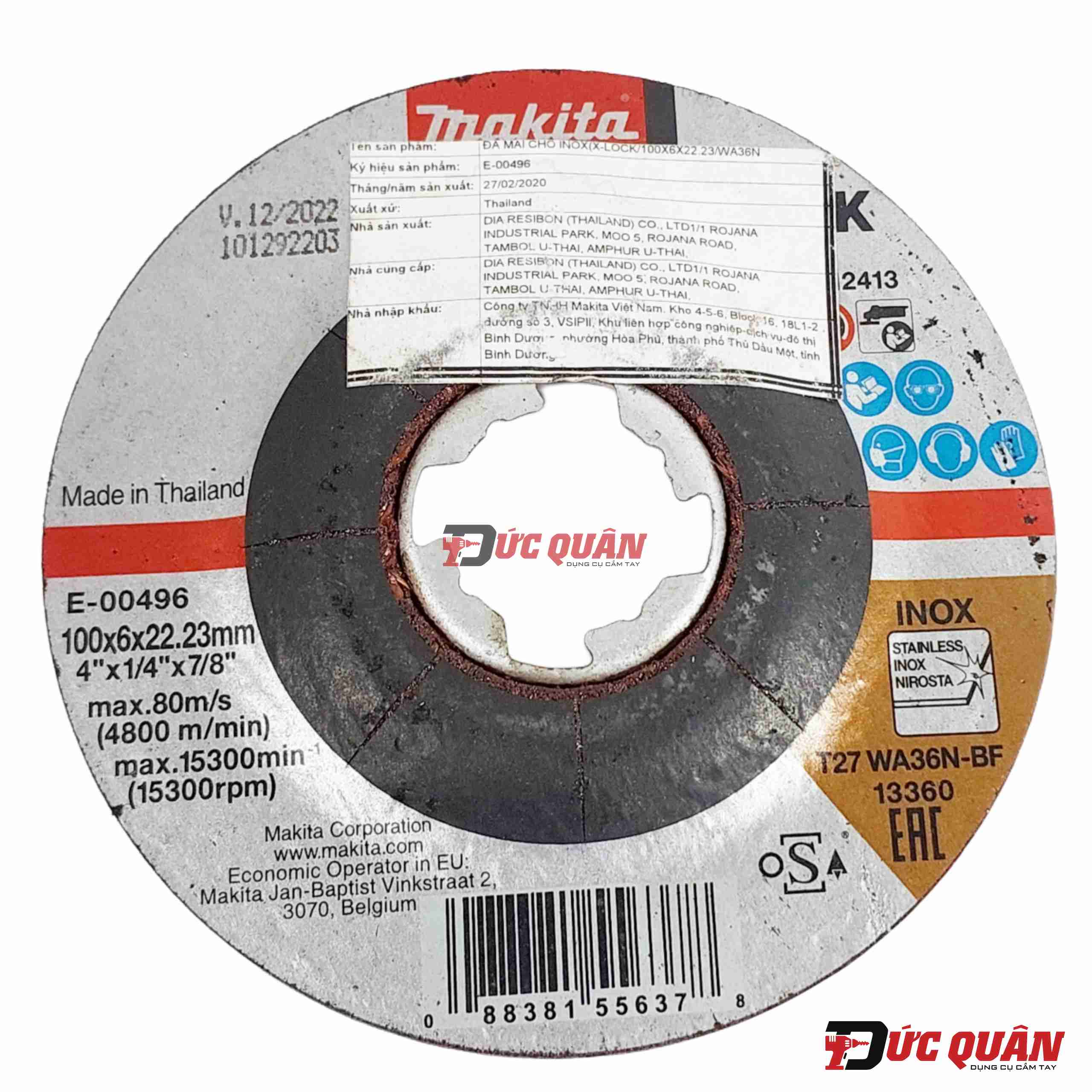 Đá mài cho Inox (X-Lock/100x6.0x22.23mm/WA36N) Makita E-00496