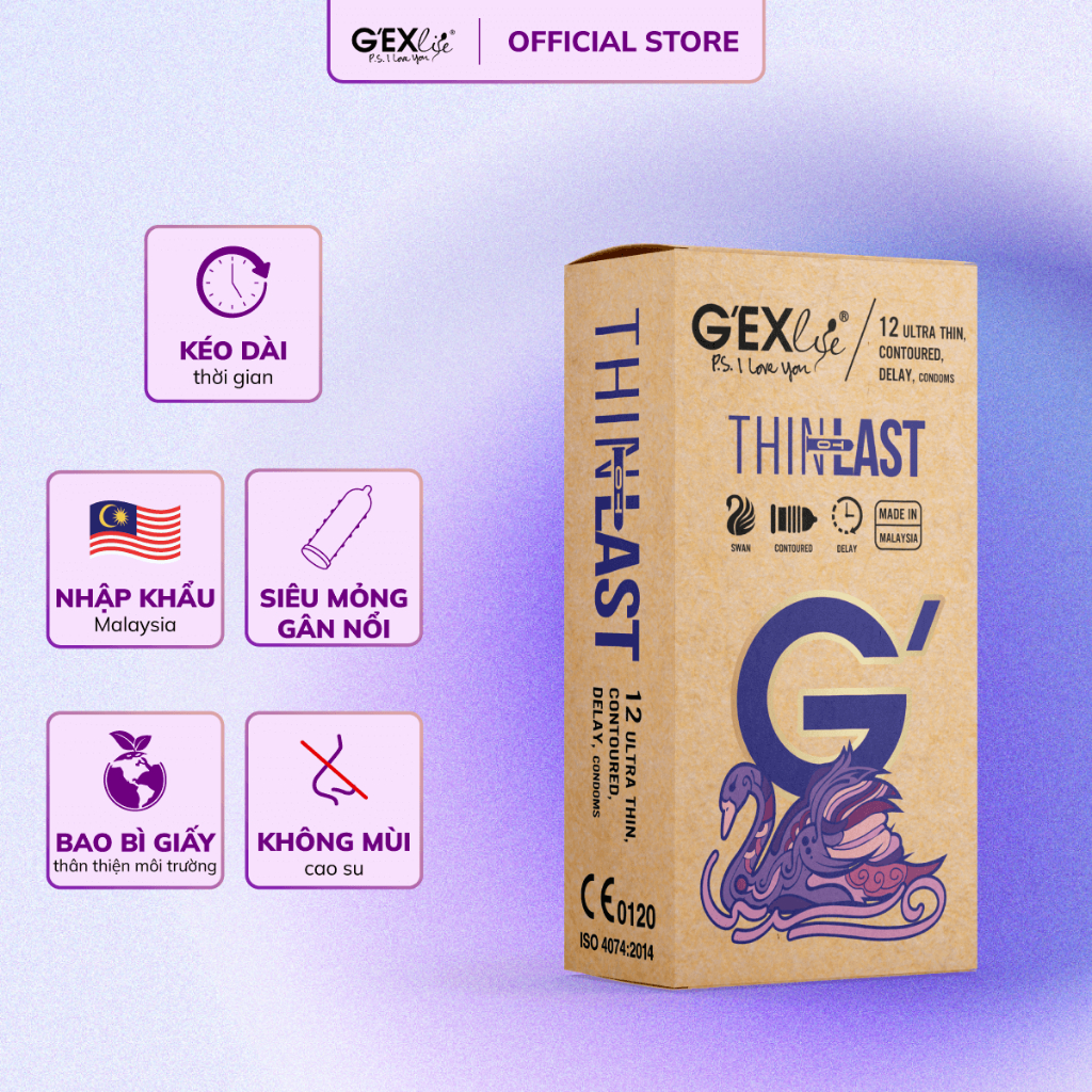G'EXlife ThinToLast Bao cao su (Hộp 12 cái)