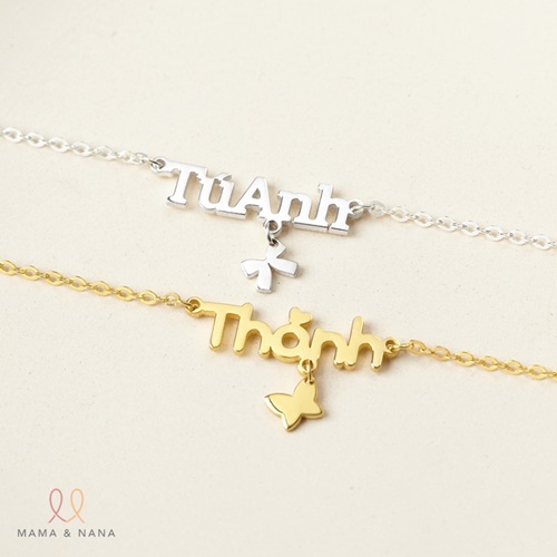 Vòng Cổ Khắc Tên Cho Bé Gái Kèm Charm Treo Đá Quý Theo Mệnh - Say My Name