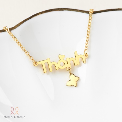 Vòng Cổ Khắc Tên Cho Bé Gái Kèm Charm Treo Đá Quý Theo Mệnh - Say My Name