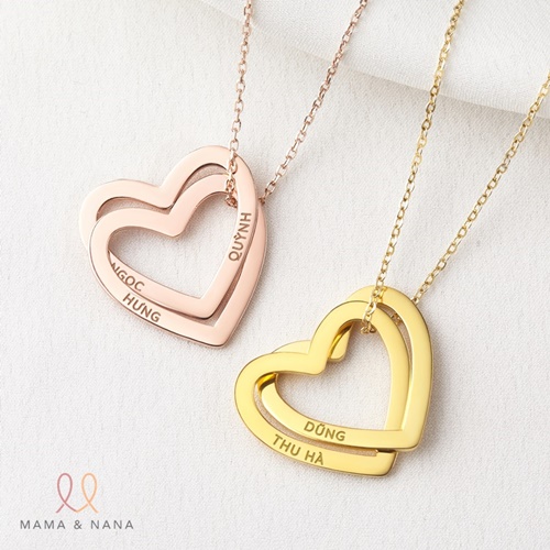 Vòng Cổ khắc tên 2 Trái Tim Lồng Nhau Ý Nghĩa
