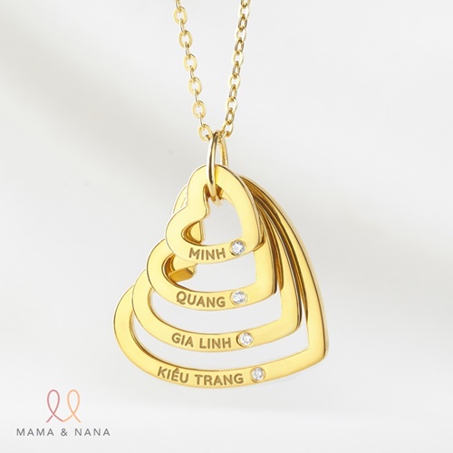 Vòng Cổ Khắc Tên Gia Đình Hình Trái Tim Đính Đá (2-4 Vòng) - Forever Family