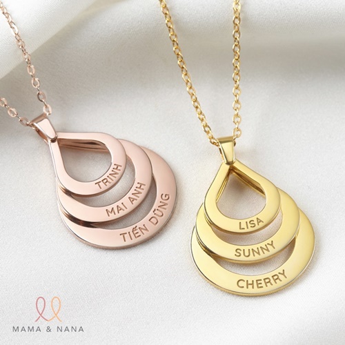 Vòng Cổ Khắc Tên Gia Đình Hình Giọt Nước (2-3 Vòng) - Forever Family