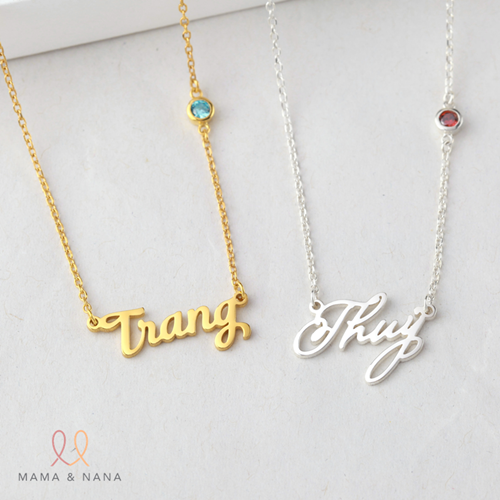 Vòng Cổ Bạc Khắc Tên Với Charm Đá Mệnh Đính Dây - Say My Name