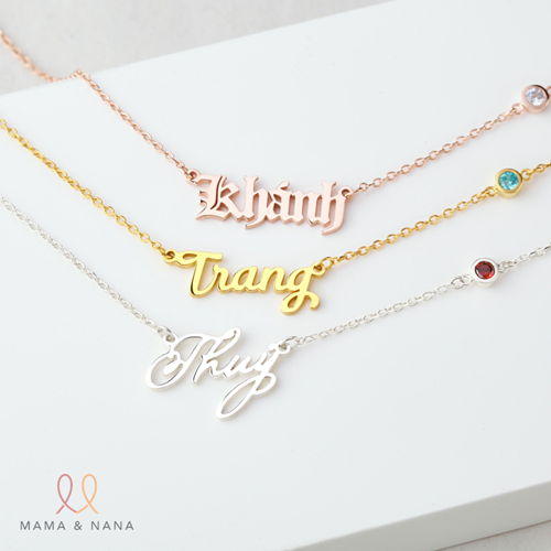 Vòng Cổ Bạc Khắc Tên Với Charm Đá Mệnh Đính Dây - Say My Name