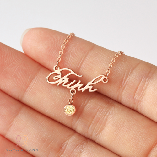 Vòng Cổ Khắc Tên Với Charm Đá Quý Theo Mệnh Đính Mặt - Say My Name