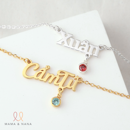 Vòng Cổ Khắc Tên Với Charm Đá Quý Theo Mệnh Đính Mặt - Say My Name