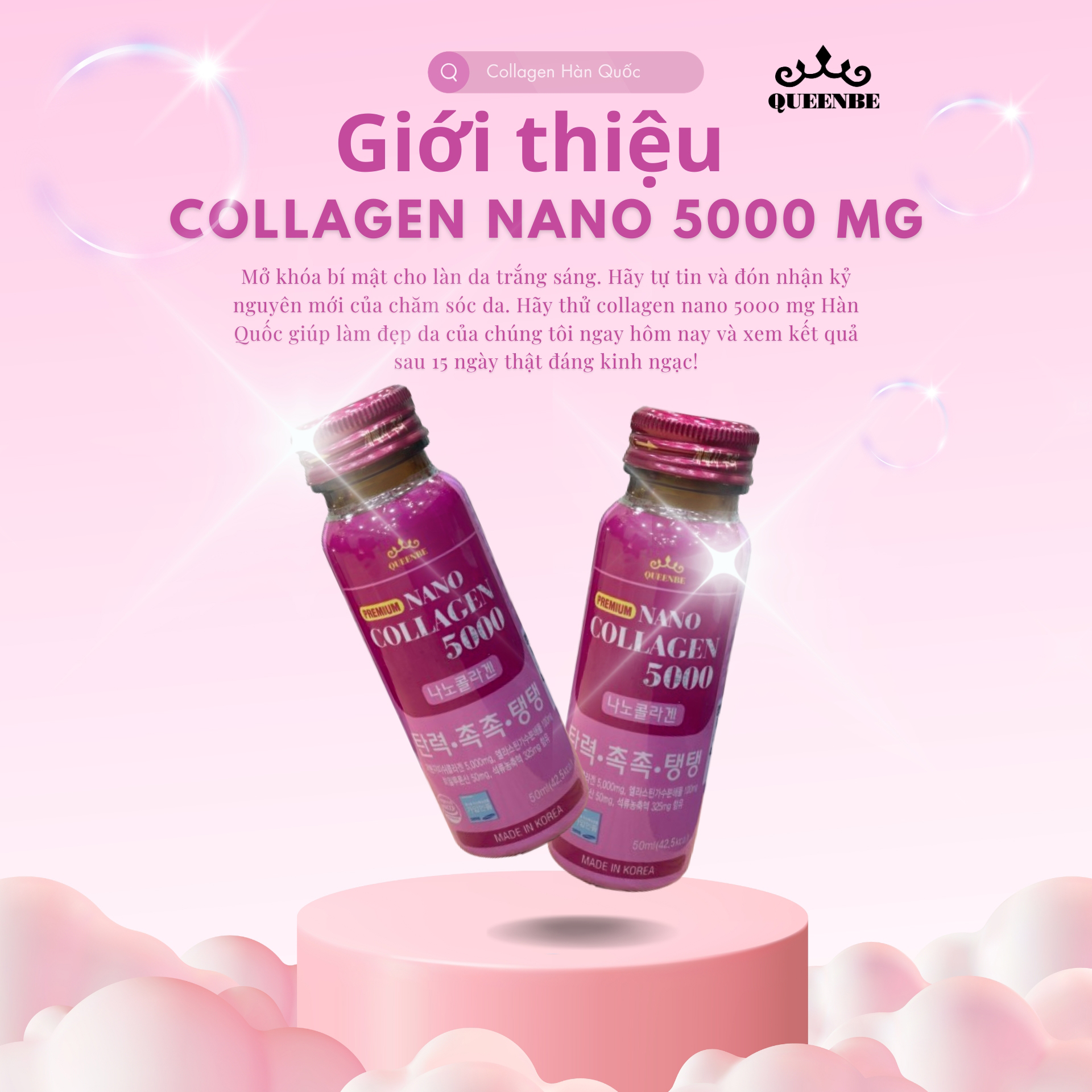 Nước Uống Premium Nano Collagen QueenBe 5000mg Giftset