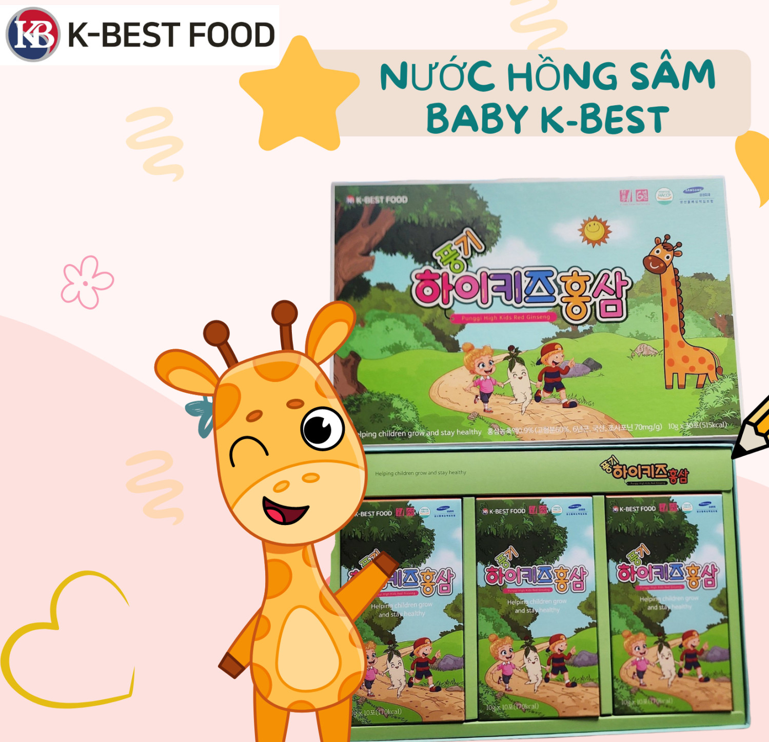 Kích thích ăn ngon, cải thiện biếng ăn cho trẻ với nước hồng sâm Punggi High Kids Red Ginseng Hàn Quốc