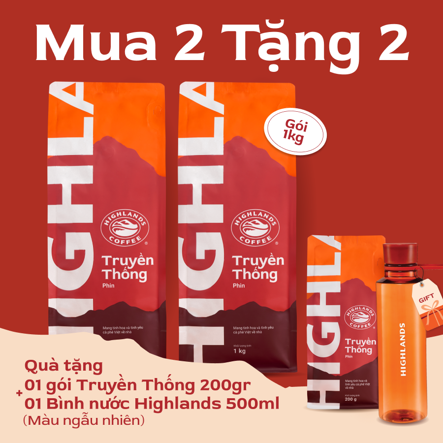 (Siêu Deal) MUA 2 TẶNG 2- Cà phê Bột Truyền Thống 1kg Tặng 1 gói Truyền thống 200g và 1 bình nước plastic (quà tặng kèm đơn hàng)