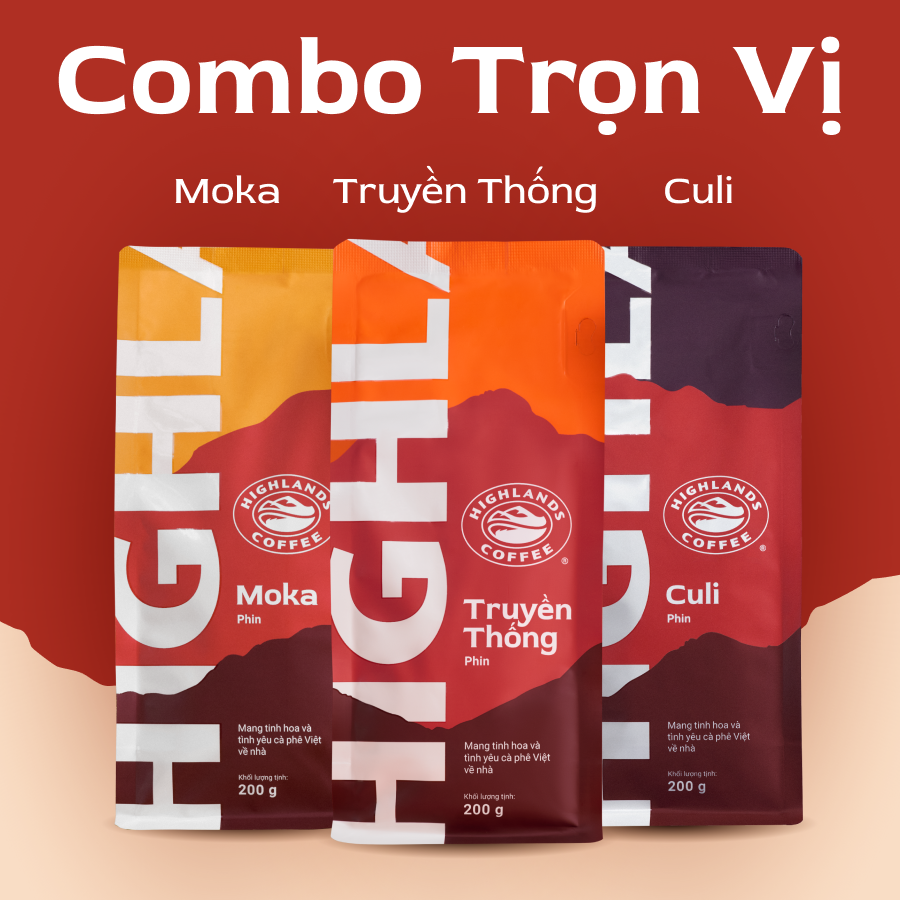 Combo 3 gói cà phê rang xay Highlands Coffee 200g