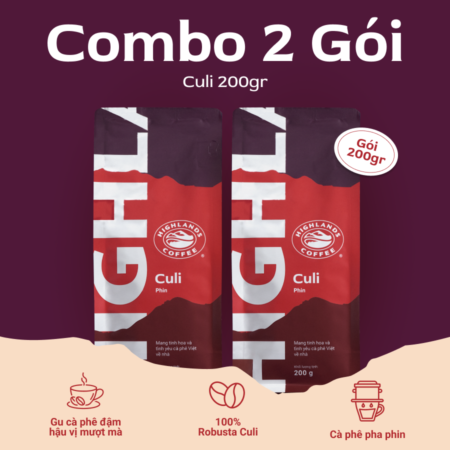 COMBO 2 Gói Cà Phê Rang Xay Culi Highlands Coffee 200g/gói
