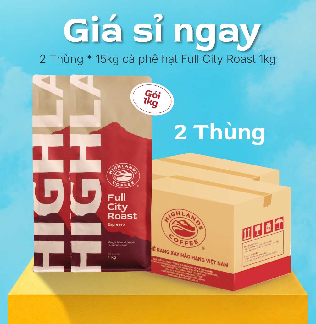 2 Thùng 15Kg Cà phê hạt Full City Roast Highlands Coffee 1kg