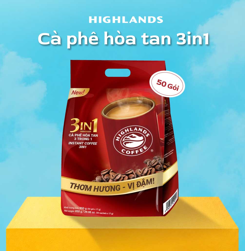 (Freeship Toàn Quốc) Cà phê sữa hòa tan 3in1 Highlands Coffee (50 gói x 17g)