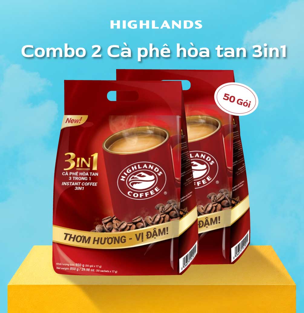 Freeship - Combo 2 túi Cà phê sữa hòa tan 3in1 Highlands Coffee (50 gói x 17g)
