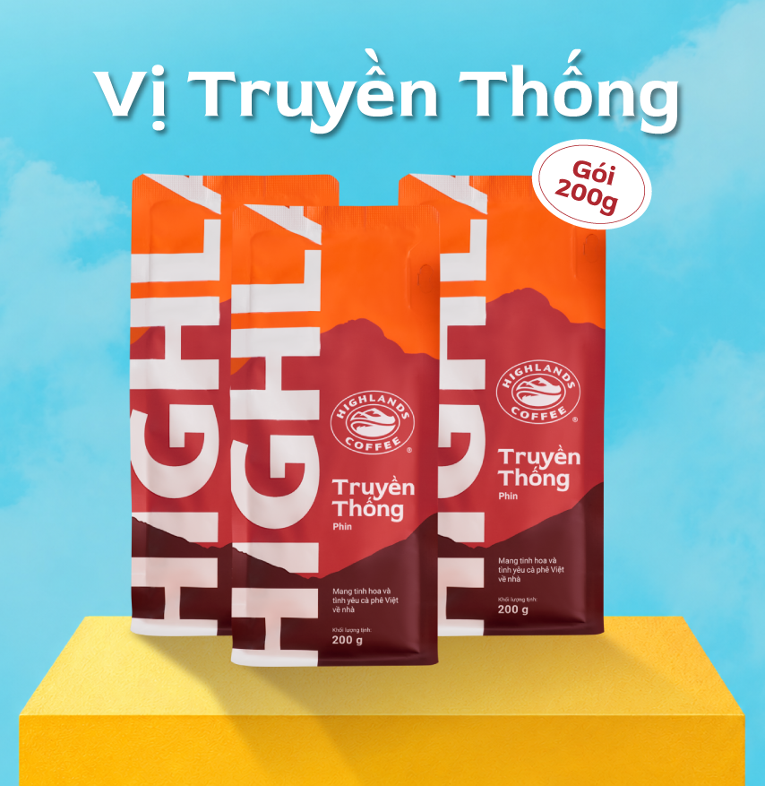 Combo 3 Gói Cà Phê Rang Xay Truyền Thống Highlands Coffee 200g/gói