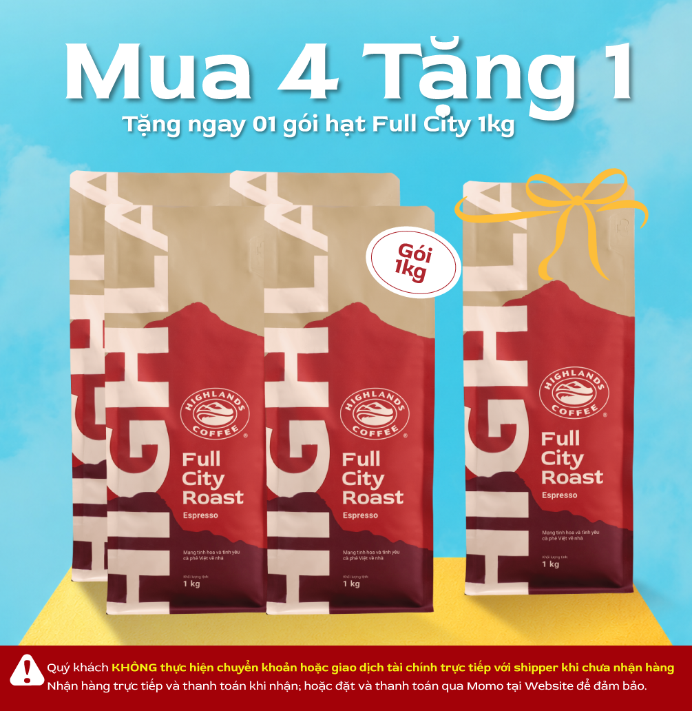DEAL THÁNG 10- MUA 4 TẶNG 1. Nhập mã KM30K giảm thêm 30K đơn từ 899K* - Cà phê Hạt Highlands Coffee 1kg tặng 01 gói cùng loại 1kg